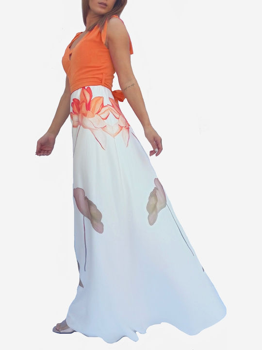 Summer Maxi Dress for Wedding / Baptism Satin Orange