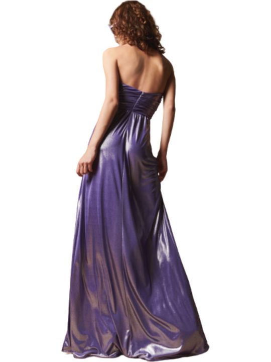 Summer Maxi Evening Strapless Wrap Dress Purple