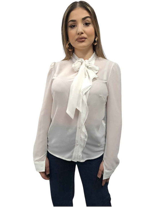 Langärmelig Damen Hemd White Monochrom