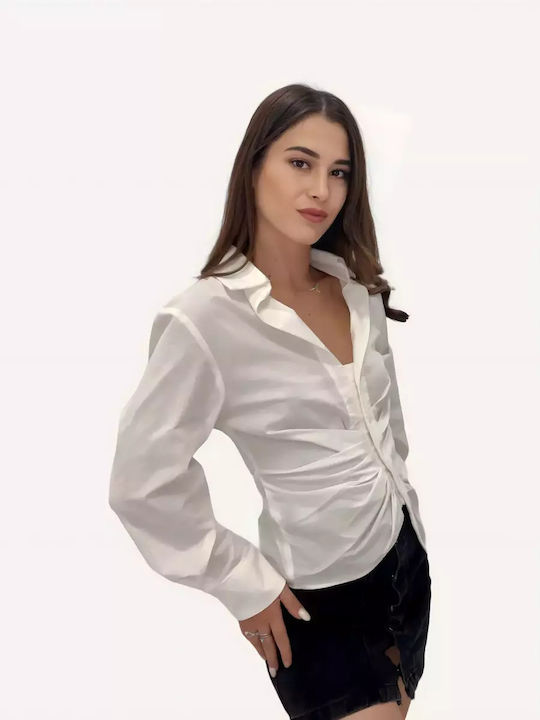 Μακρυμάνικο Γυναικείο Μεταξωτό Πουκάμισο Άσπρο