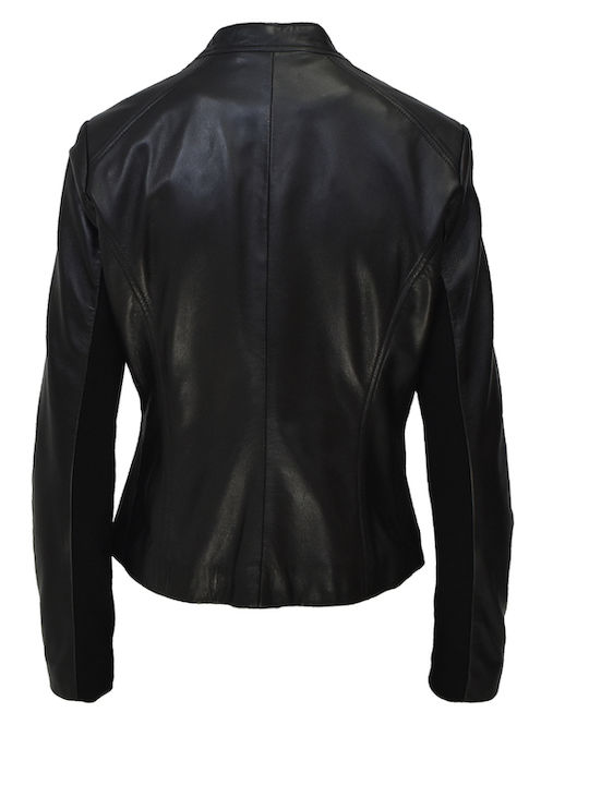 Women's Short Biker Leather Jacket for Winter Black