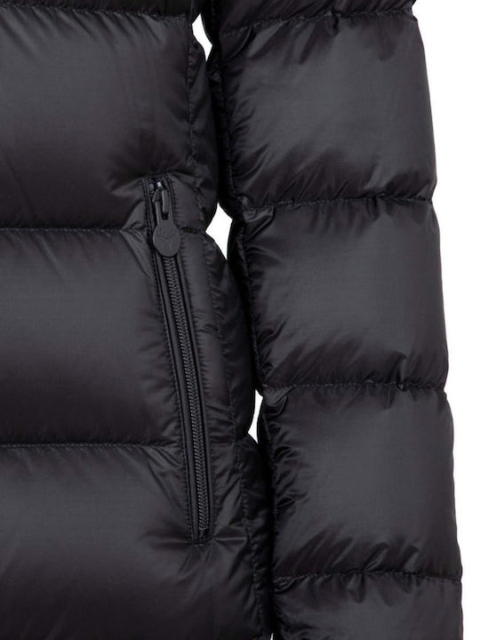 Women's Long Puffer Jacket for Winter with Hood Black