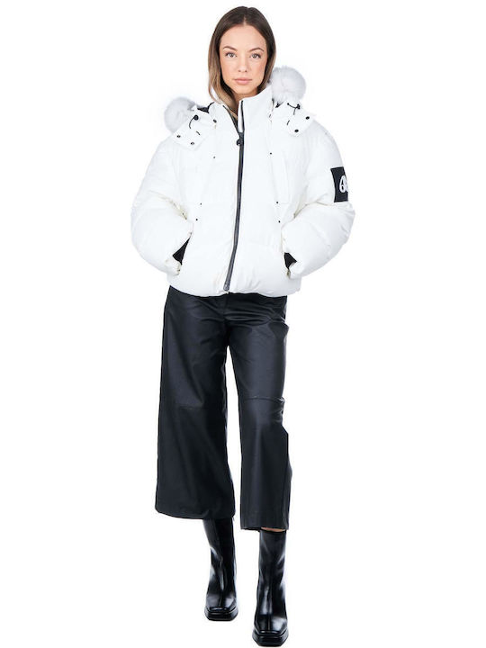 Women's Short Puffer Jacket for Winter with Hood White