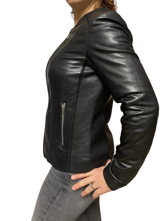 Δερμάτινο Γυναικείο Biker Jacket Μαύρο