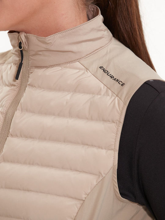 Women's Short Puffer Jacket Waterproof and Windproof for Spring or Autumn Simply Taupe