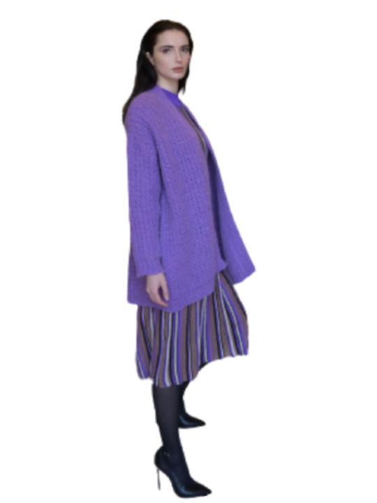 Long Women's Knitted Cardigan Purple