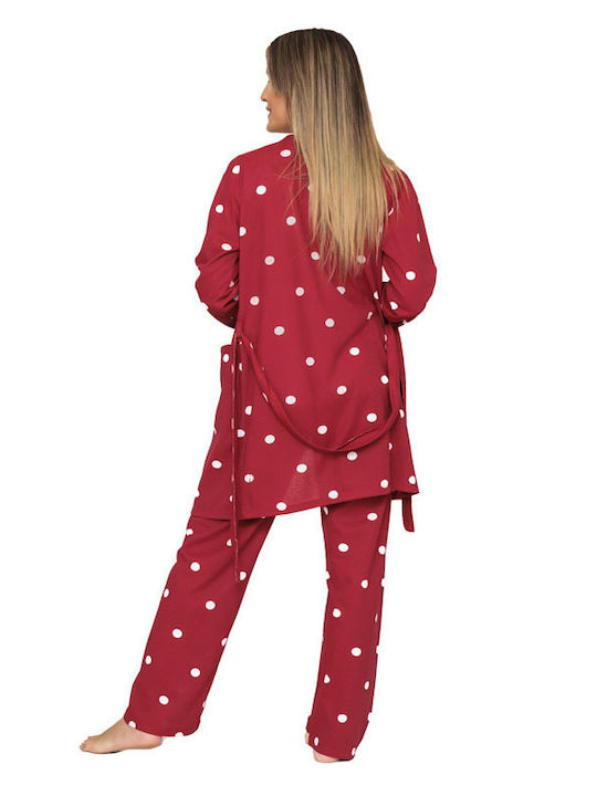 Mirano Homewear Καλοκαιρινή Γυναικεία Βαμβακερή Ρόμπα με Πιτζάμα κόκκινη