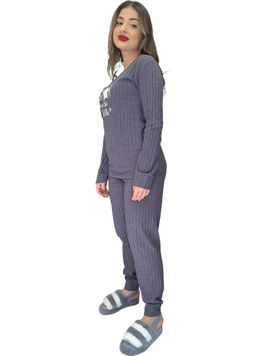 Fawn Winter Damen Pyjama-Set Dark Blue