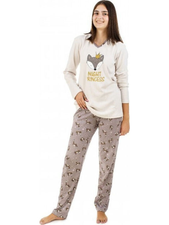 Amelie Χειμερινό Γυναικείο Σετ Πιτζάμας Βαμβακερό Λευκό