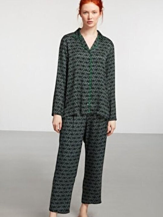 Penye Mood Winter Damen Pyjama-Set Dark Green