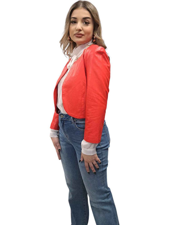 Miss Miss Bollero Γυναικείο Δερμάτινο Σακάκι Κόκκινο