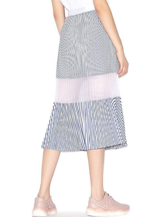 Plissiert Hoch tailliert Midi Rock White-Blue