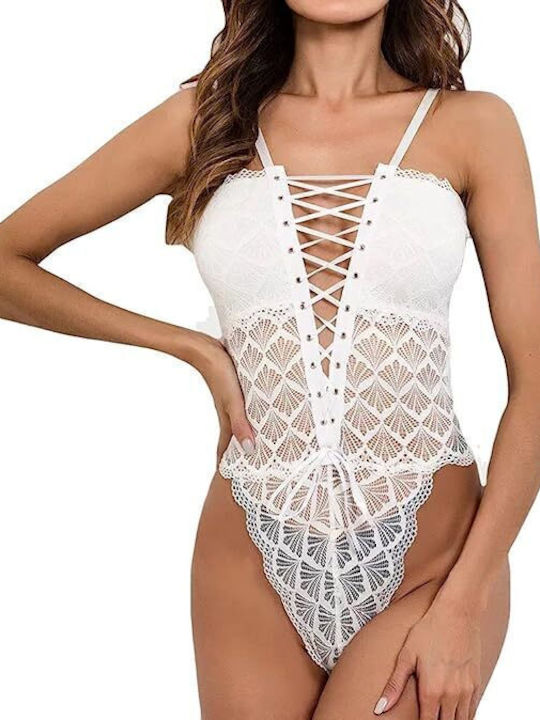 Sensual Lingerie Bodysuit Lace Corset Design 11771 White One Size