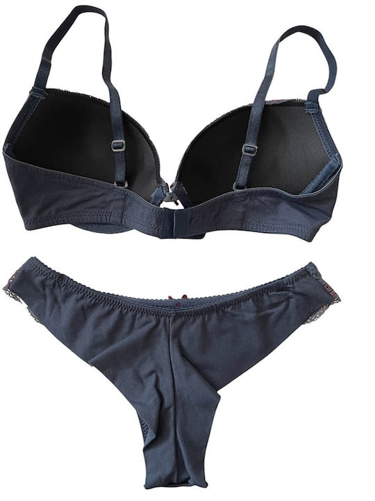 Jadea Lace Underwear Set with Bra & Brazil Blue