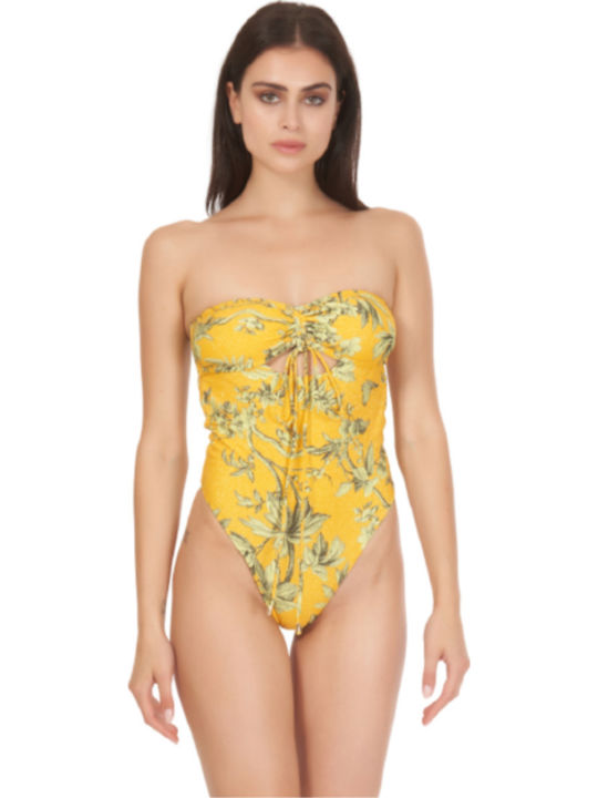 Strapless Ολόσωμο Μαγιό Floral Κίτρινο