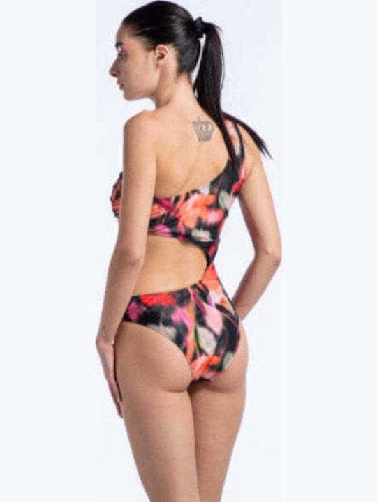 Costum De Baie Întreg Cu Decupaje Floral Negru