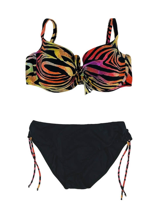 Underwire Bikini Set Triangle Top & Slip Bottom with Adjustable Straps Animal Print