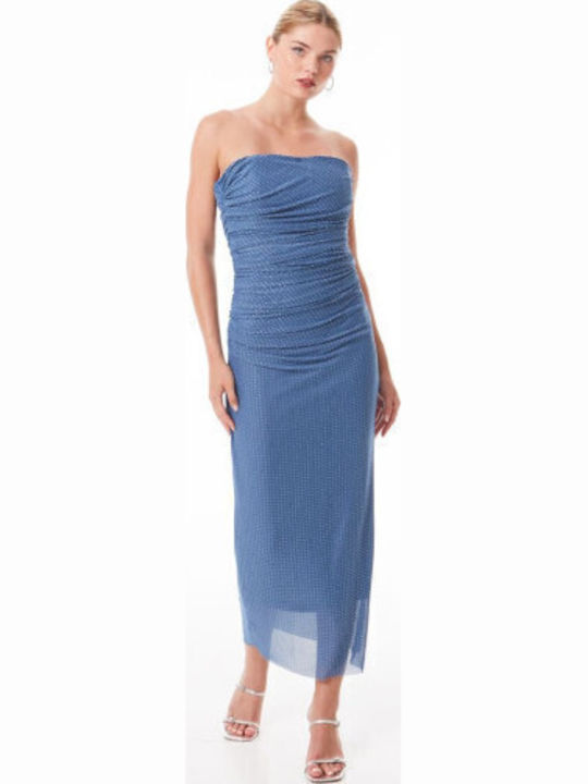 Sophie Summer Midi Evening Dress Strapless Light Blue