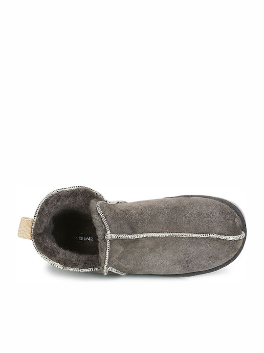 Geschlossene Lederne Winterliche Herrenhausschuhe Gray