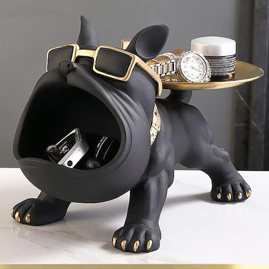 Resin Sculpture Pattern French Bulldog Disk and Case for Chocolates 30x17x18.5cm Kj132h Black