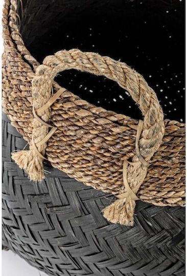 Priscilla L Διακοσμητικό Καλάθι Rattan με Χερούλια Μαύρο