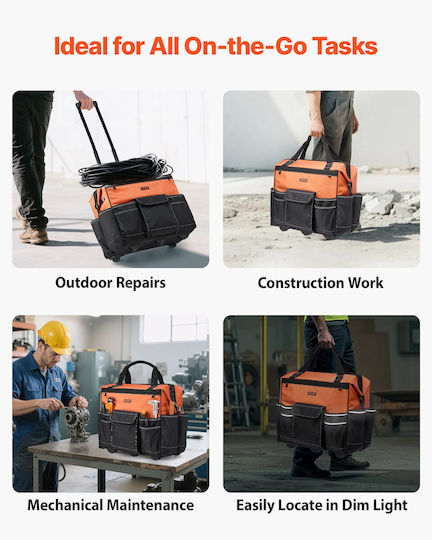 Vevor Wheeled Waterproof Orange Hand Tool Bag
