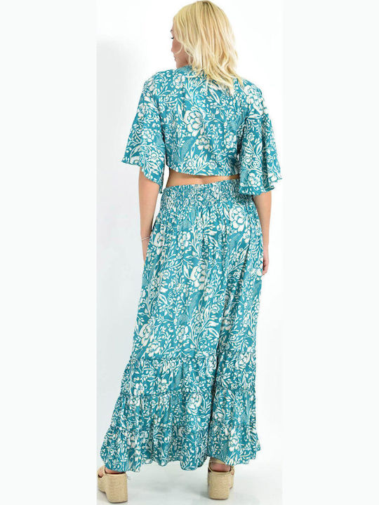 Set with High-waisted Maxi Skirt Floral Black