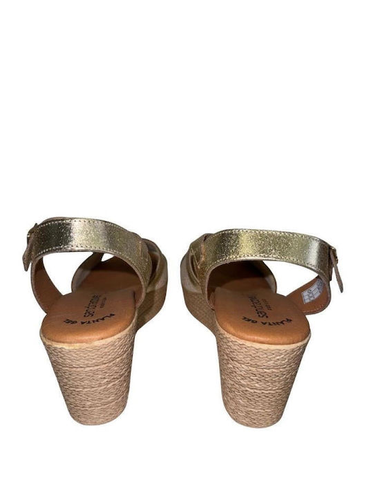 Women's Leather Ankle Strap Platforms Beige