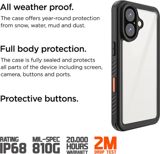 Eiger 360° Vorder- und Rückseite Hülle Für iPhone 16 Plus IP68 Ultra Verstärkt Transparent