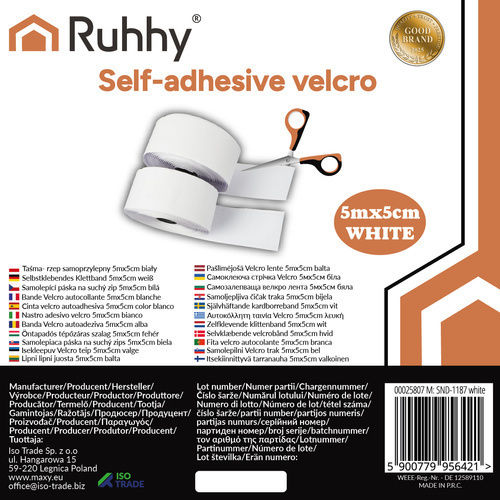 Ruhhy Velcro Ταινία Ραπτικής Λευκή από Πλαστικό 5x500εκ.