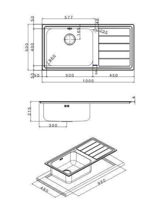 Apell Linear 8515 Ένθετος Νεροχύτης Αριστερός Inox Σατινέ Μ100xΠ50cm Ασημί