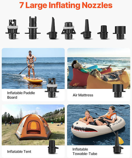 Vevor Paddle Board Pump Rechargeable Battery-Powered 20psi Dual Stage SUP Pump
