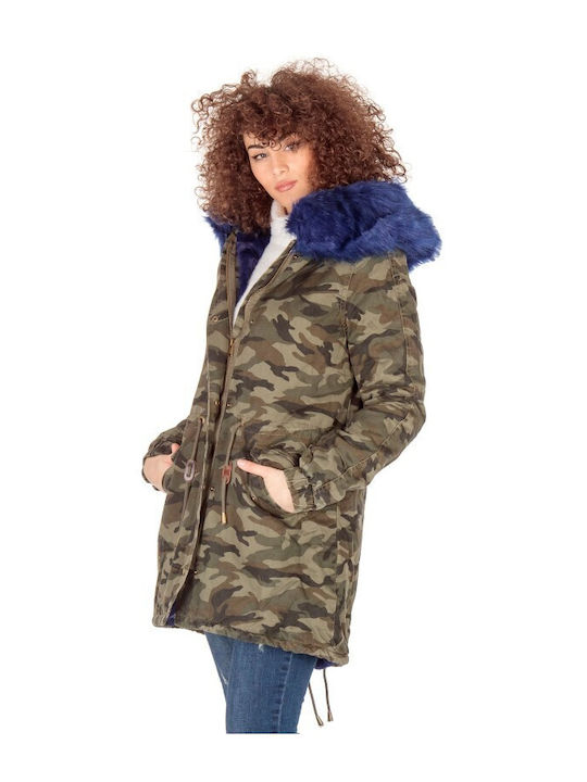 Lang Damen Parka Jacke mit pelziger Kapuze für Winter Blue prk-37249 (armbl)