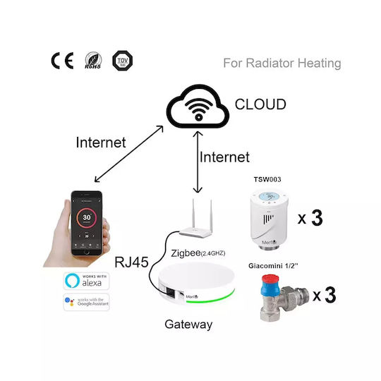 Giacomini Kit Valvă Termostatică Pentru Radiator Cap Termostatic Inteligent Mentor Tzb331g Zigbee Programabil Lcd Hub