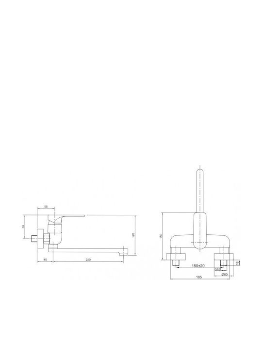 Hydroland Μπαταρία Κουζίνας Τοίχου Ασημί