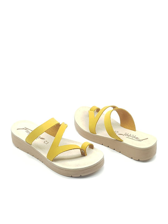 Leder Flache Sandalen für Damen in Gelb Farbe