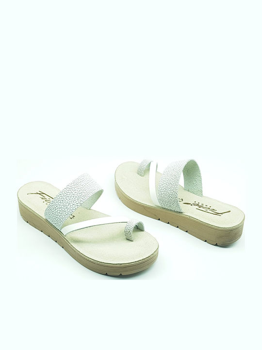 Leder Flache Sandalen für Damen in Weiß Farbe