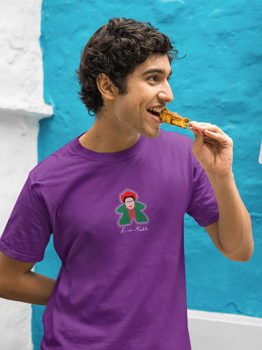 Tricou Cu Mânecă Scurtă Frida Kahlo Meeple Culoare Violet Întunecată