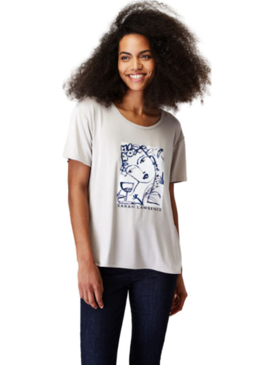Sarah Lawrence S M Mako T-shirt Face Print Ecru Γυναικείο