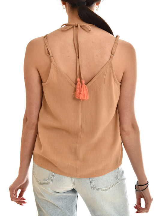 Nekane Top Ethnic Embroidery & Ribbon-sand Μπεζ Ag.guira-131
