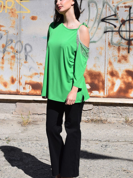 Women's Blouse of Excellent Quality Greek Tailoring Green Riz36 Code