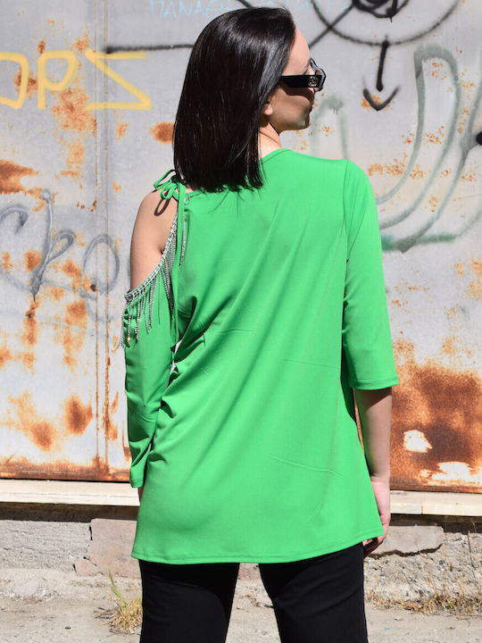 Women's Blouse of Excellent Quality Greek Tailoring Green Riz36 Code
