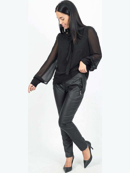 Lederhose mit Reißverschluss in den Taschen Schwarz
