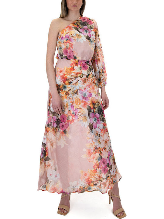 August Resortwear One Shoulder Maxi Dress Women August Μπεζ Ροζ Φουξια S23a5220-one-color