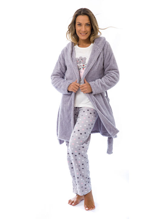 Women's Pajama Robe Set Fleece 20031 Gray