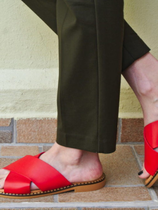 Blondie Anatomic Slippers Red Color Anatomic Insole Flexible Sole Greek Made