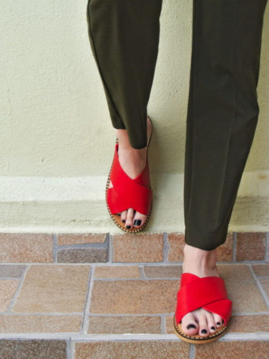 Blondie Anatomic Slippers Red Color Anatomic Insole Flexible Sole Greek Made