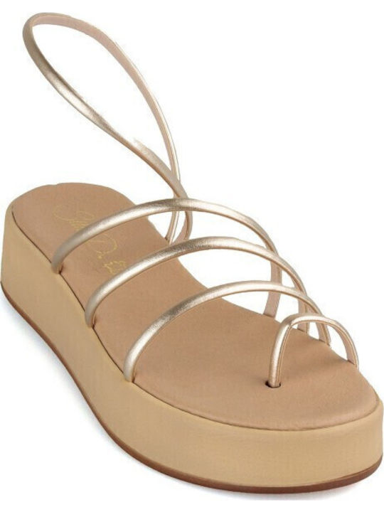 Gold Leather Handmade Flatform Sandal