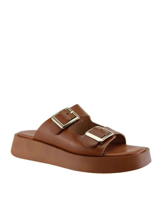 Milanos Flache Sandalen Für Damen Flatforms Leder 219 Tabak