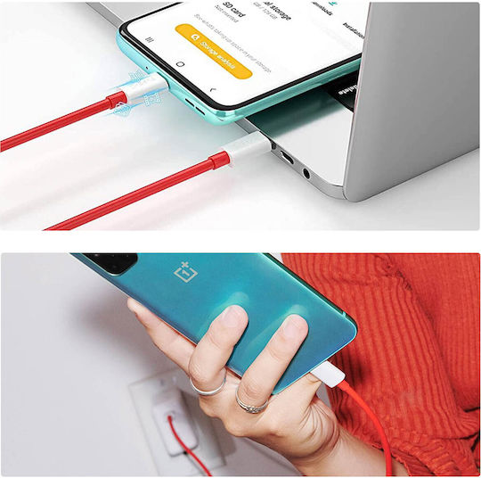 OnePlus Warp Charge Flat USB 2.0 Cable USB-C male - USB-C 65W Κόκκινο 1m C203A Bulk